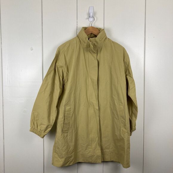 NWT Eileen Fisher Stand Collar Hidden Hood Cotton Blend Coat in Straw WMS XS - Picture 1 of 13